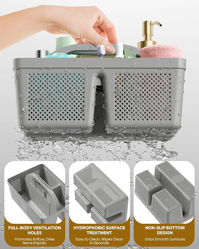 4 Pack Portable Shower Caddy, Integrated Handle, Reinforced Plastic, Organizer Storage Bathroom Supplies and Beauty Products, Cleaning Supplies, Shower Basket for Home, Dorm, Shelf and Cabinet