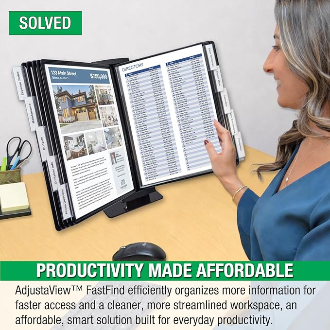 Ultimate Office FASTFIND 10-Pocket Desk Reference Display Organizer, Black | Compact, Heavy-Duty Weighted Metal Base Keeps Your Display Organizer Firmly in Place. Flip to Find Your Documents in Seconds