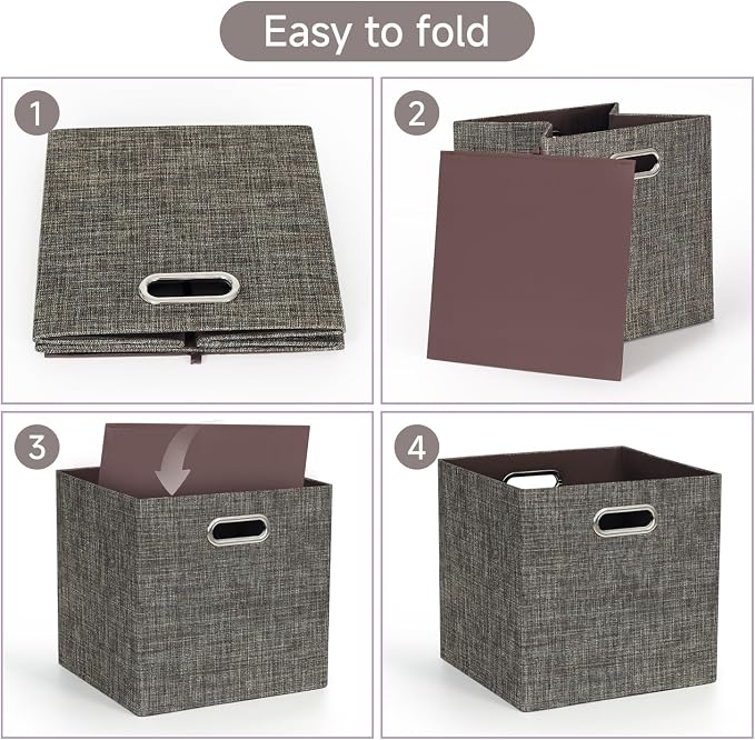 Posprica Storage Basket Bins,13×13 Foldable Storage Boxes Containers for Closet Organizer Shelf Cabinet Bookcase,Thick Fabric Drawer with Shimmer,4pcs,Brown