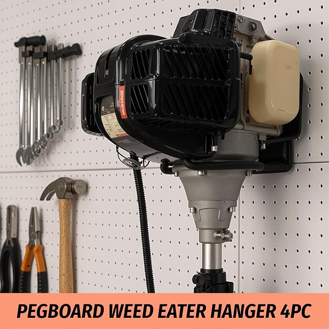 HUHOLE 4 Pack Ring Style Pegboard Weed Eater Hanger for 1/4 Inch Boards | Tool Hooks with 66 lb Capacity for String Trimmers, Leaf Blowers, Vacuums, Hoses and Garden Tools