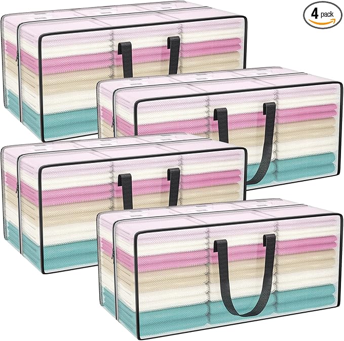 Heavy Duty Extra Large Clear Moving Bags with Strong Zipper Handles | 4 Pack Clothes Storage Bags Totes Space Saving Moving Boxes Bins Packing Bags for College Dorm Compatible with Ikea Frakta