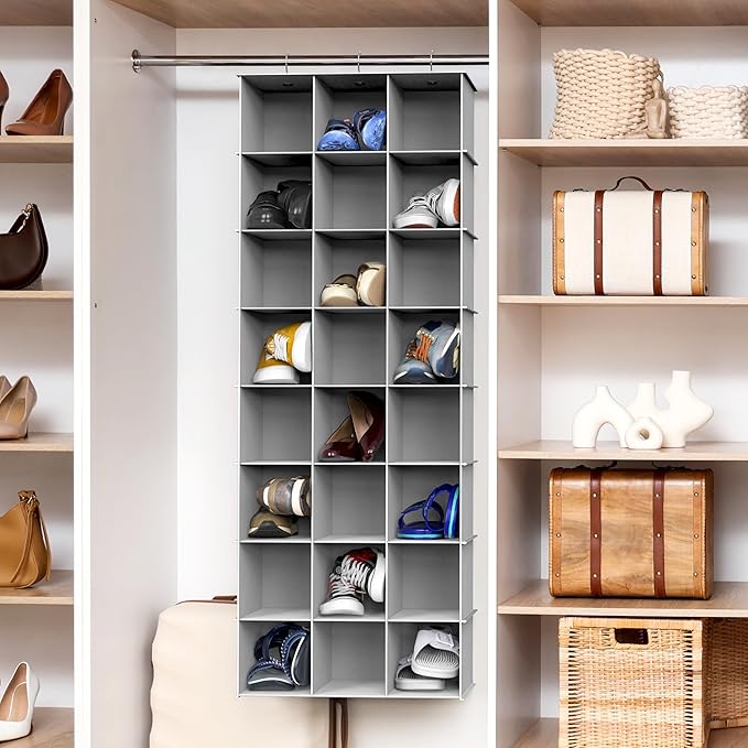 Simple Houseware 24 Section Shelves Hanging Shoes Organizer, Gray | 3 Metal Hooks, 8 Tier, Holds Up to 24 lbs