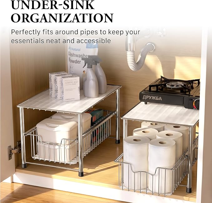 Simple Houseware Chrome Metal Stackable Storage Rack, 16.75 in L x 10.8 in W x 10.25 in H | Free Standing Organizer Drawer, Kitchen/Pantry/Cabinet/Counter
