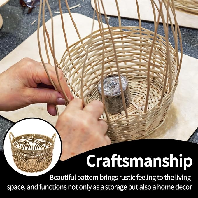 Handmade Woven Round Plastic Basket with Handle - Home Organizing, Storage Baskets, Shelf Basket, Cloth Storage, Toy Storage, Decorative Storage - Large