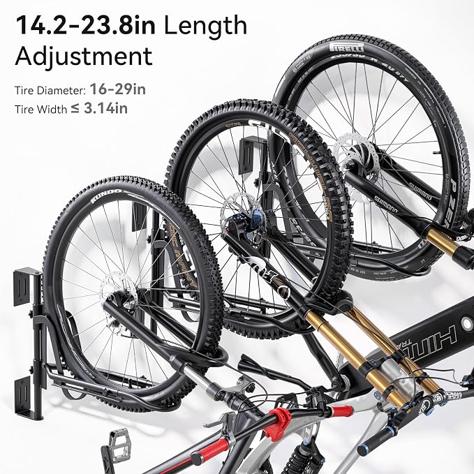 Housolution Swivel Bike Wall Mount, [2 Pack] No Lifting Bike Rack for Wheels Sizes up to 29'', Bike Hangers for Garage, Space-Saving Bike Rack Garage, Bike Hanger for Bikes with Max 3.5'' Tire Width | No Lifting Bike Rack for Garage, Space-Saving Bike ...