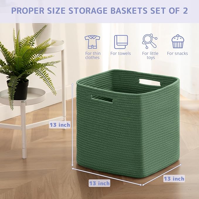 OIAHOMY Storage Cubes, 13 Inch Cube Storage Organizer, Collapsible Storage Bins, Baskets for Organizing, Storage Bins for Shelves-Green, 3-PACK