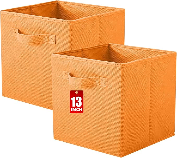 ShellKingdom Storage Bins, Foldable Fabric Storage Cube And Cloth Organizer | Storage Drawer For Closet And Toys, 13 X 13 X 13 INCH, 2 Pack (Orange)