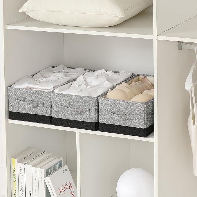 linen closet organizers and storage, 3 Pack Large Storage Baskets, Washable, Clothing Storage Bins with Handle, Closet Organizer for Storage Sweater,Sheets (gray black, 16" x9½x6¾)