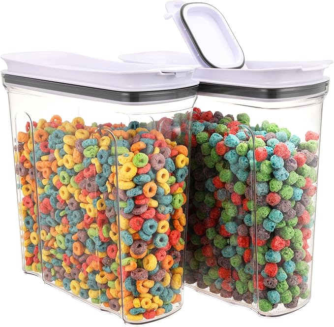 Cereal Containers Storage Set, Airtight Food Storage Container with Lid 4L/135.2oz, 2PCS BPA-FREE Plastic Pantry Organization Canisters for Rice Cereal Flour Sugar Dry Food in Kitchen