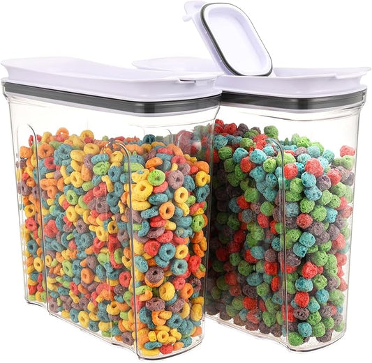 Cereal Containers Storage Set, Airtight Food Storage Container with Lid 4L/135.2oz, 2PCS BPA-FREE Plastic Pantry Organization Canisters for Rice Cereal Flour Sugar Dry Food in Kitchen