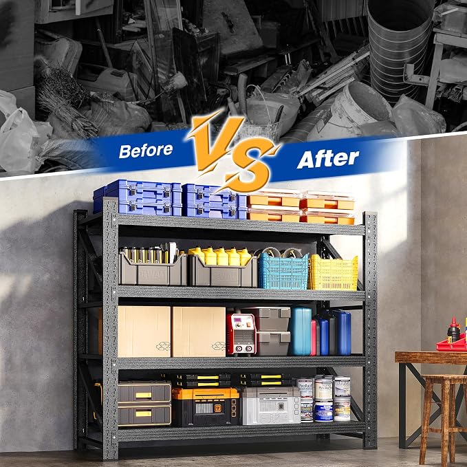 BYNSOE 48" W Storage Shelves 3000lbs Garage Metal Shelving Heavy Duty Garage Shelves Adjustable Storage Shelves for Industrial, Factory,48" W X 24" D X 69" H