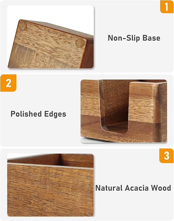 Acacia Wood Sticky Note Holder, Post It Note Dispenser for Office Desk, 3x3 Sticky Notes Organizer, Wooden Memo Pad Holder for Desk Home Accessories, No Pads Included (Sticky Note Holder)