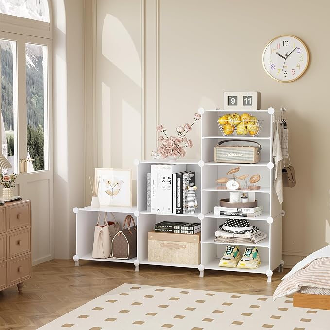 AWTATOS 6 Cube Closet Organizer Storage Shelves, White | Portable Closet Clothes Organizers Storage Shelf DIY Stackable Cubby Shelving for Closet Bedroom Living Room Office