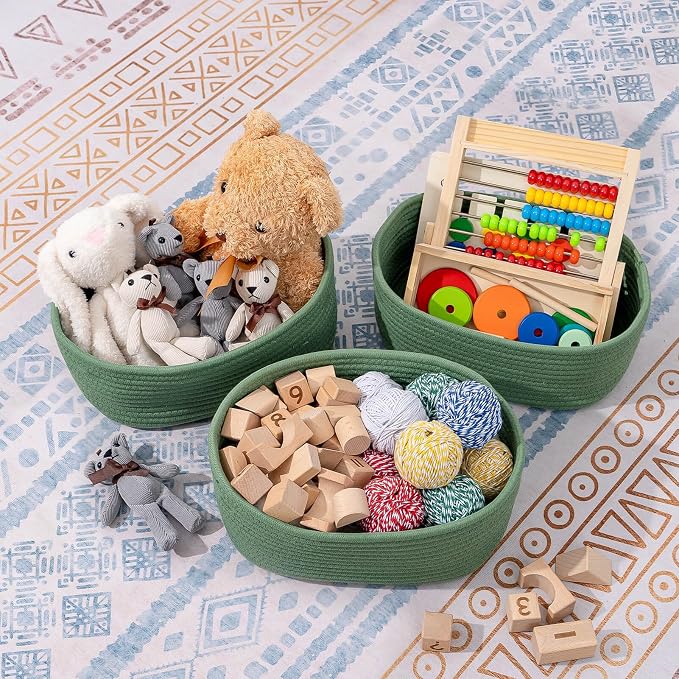 CubesLand Cube Shelf Closet Storage Rope Cotton Baskets Bins Set 2 | Woven Basket for Organizing/Storage,Long-lasting &Skin-friendly Toy Storage Basket Bin,Stylish Room Decor ,Green
