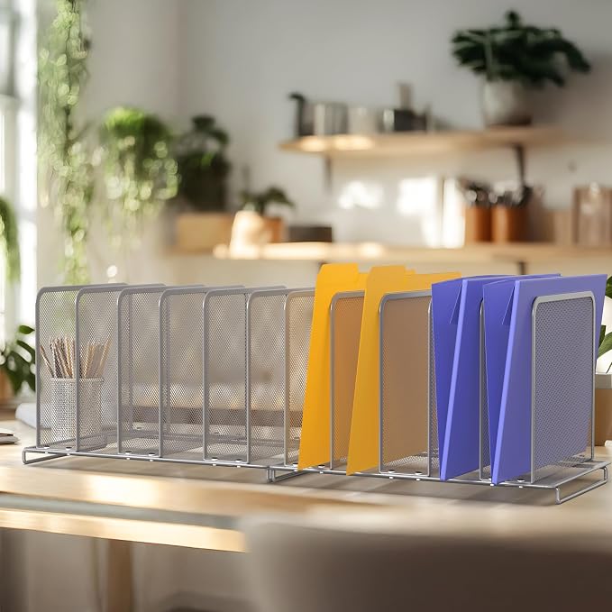 Simple Houseware 5 Section Upright File Sorter Organizer, Silver - 2 Pack