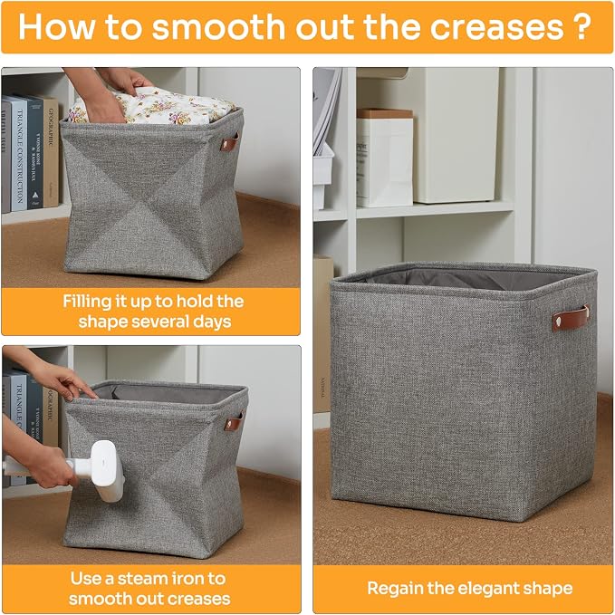 DULLEMELO Cube Storage Boxes,13 inch Fabric Baskets Closet Storage Bins for Home Organization and Storage,Stackale Gift Baskets Empty for Nursery Clothes Toys Kids Storage(Grey)