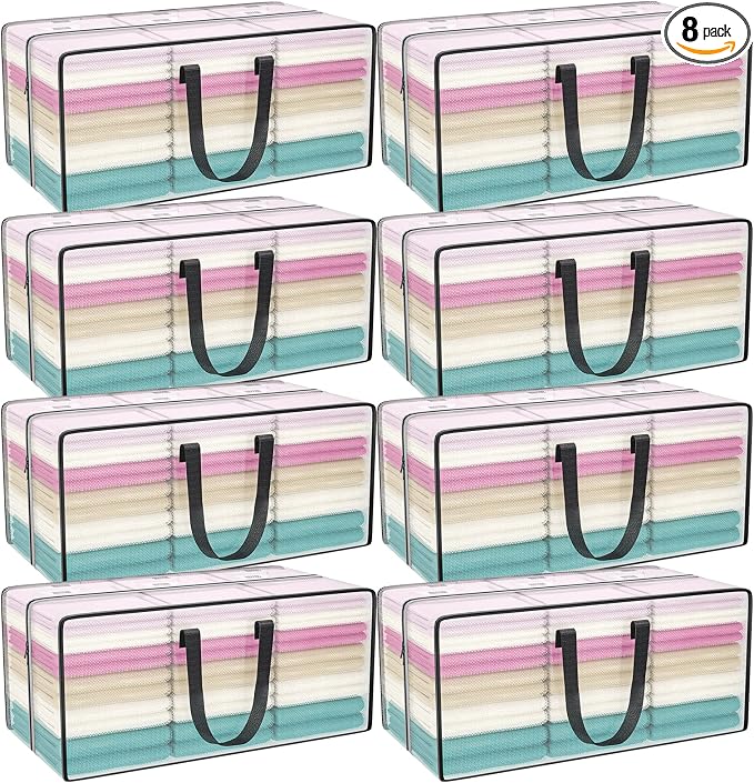 Clear Moving Bags Heavy Duty Extra Large with Strong Zipper Handles | 8 Pack Clothes Storage Bags Totes Space Saving Moving Boxes Bins Packing Bags for College Dorm Compatible with Ikea Frakta