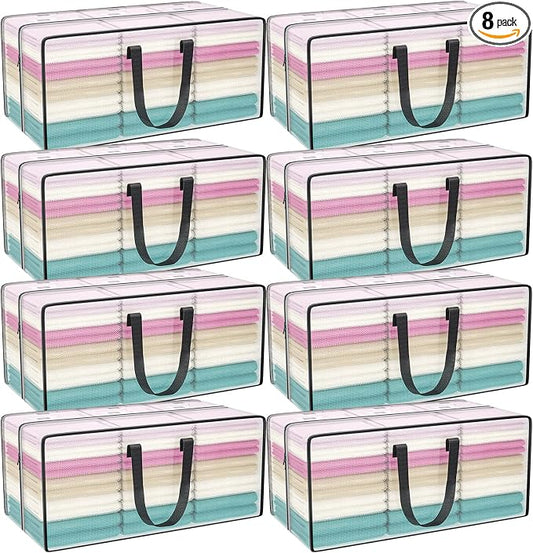 Clear Moving Bags Heavy Duty Extra Large with Strong Zipper Handles | 8 Pack Clothes Storage Bags Totes Space Saving Moving Boxes Bins Packing Bags for College Dorm Compatible with Ikea Frakta