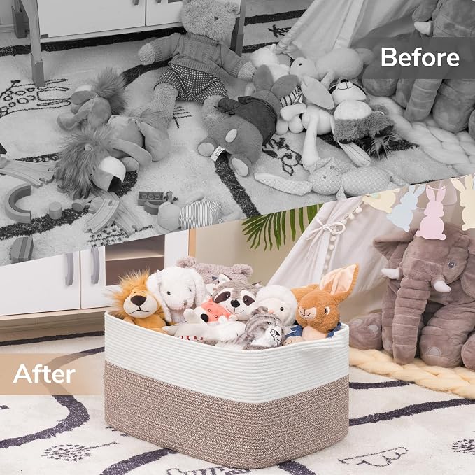 Goodpick 75L Extra Large Cotton Rope Storage Basket, 22" x 17" x 12", Brown | Blankets, Toys & Clothes Storage, Nursery, Living Room & Bedroom Organization, Decorative Storage Basket, Built-In Handles