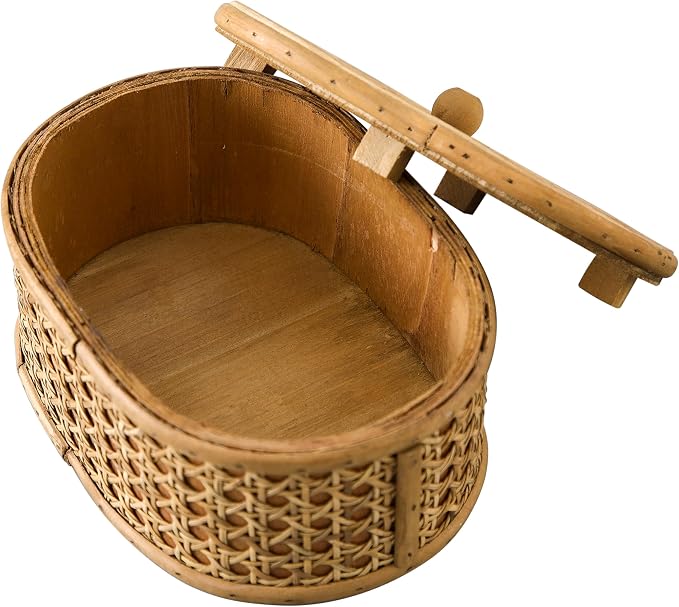 SOFE Rattan Decorative Box with Lid, Small Oval Box for Storage, Hand-Woven Display Boxes for Organizing Jewelry, Candies, Snacks, Keys, Farmhouse & Boho & Modern Home Decor, Dresser Decor