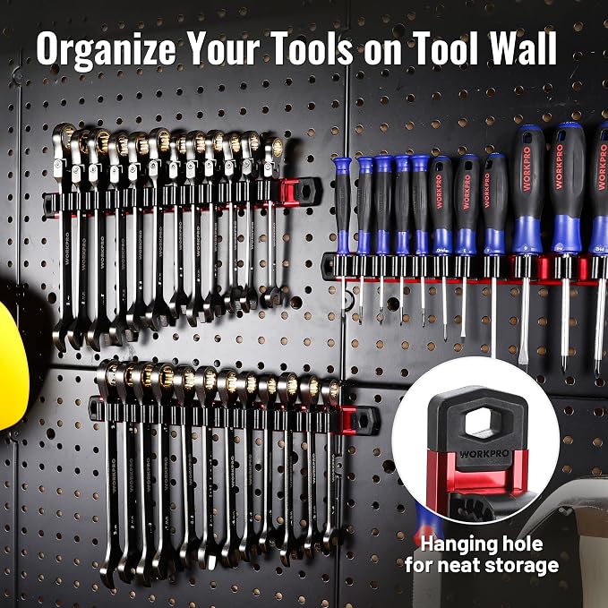 WORKPRO Magnetic Screwdriver and Wrench Organizer Set, 36-Slot Tool Holders | 3-Pack Aluminum Rails, Magnetic Force, Flexible High-Tension Tool Clips, For Tool Box Drawer & Wall-Mount Storage