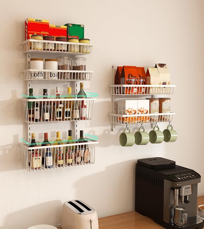 Mefirt Over The Door Pantry Organizer, 6-Tier Deep Baskets, White | Pantry Hanging Organizers and Storage, Adjustable Heavy-Duty Metal for Home & Kitchen, Back of Door Seasoning Rack