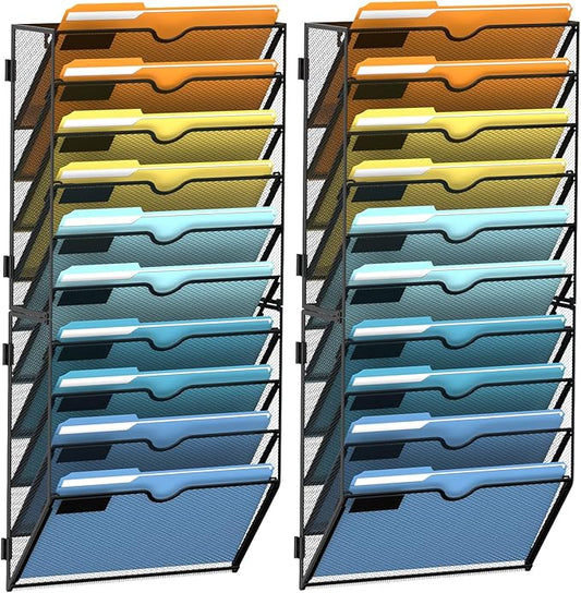SUPEASY 10-Tier Hanging Wall File Organizer with Hooks, 2 Pack | Mesh Wall File Holder, Mail Organizer Wall Mounted for Papers, Documents, Folders and Magazines in Home Office, Classroom