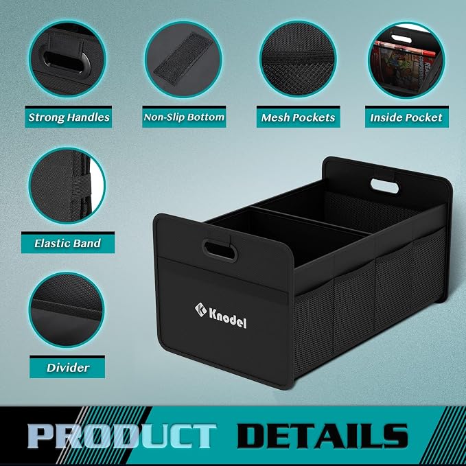 K KNODEL Foldable Trunk Storage Organizer for Car and Suv (Small, Black) | Collapsible Car Storage Organizer, Car Organizers and Storage for Sedan, Cargo Organizer, Car Bin, Basket,Bag, Organization