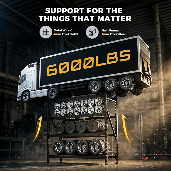 CAMMOO 6000LBS Heavy Duty Storage Shelves, 61''W x 24''D x 72''H | Metal Garage Shelving unit with Magnetic Label, Upgraded Structure, Solid Steel Industrial Rack , Easy Assembly for Basement