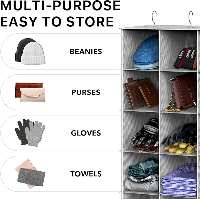 Simple Houseware 24 Section Shelves Hanging Shoes Organizer, Gray | 3 Metal Hooks, 8 Tier, Holds Up to 24 lbs