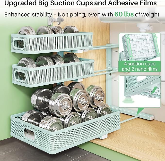 Under Sink Organizer, 2-Pack 3-Tier Height Adjustable Thickened Metal Pull out Cabinet Organizer Shelf, Slide out Storage Drawer Rack for Bathroom Kitchen Pantry Home Organization, LightBlue