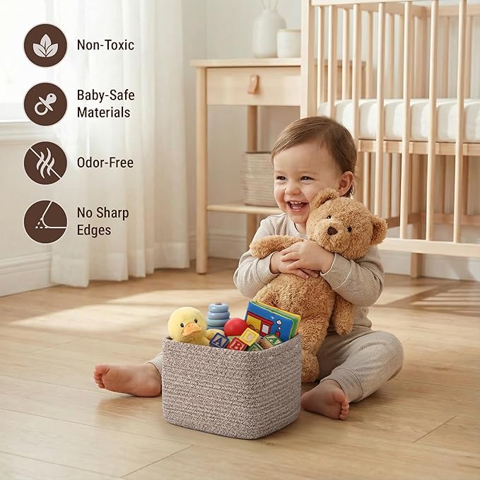 5-Pack Storage Cubes Woven Rope Baskets, 2 Sizes Organizer Bins | Ideal for Closet, Shelf, Bookshelf, Nursery, Changing Table, Cube Storage Bins, Storage Baskets for Bathroom Toy & Home
