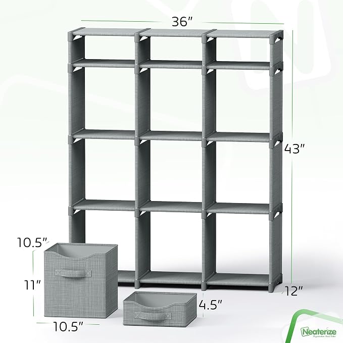 Cube Storage Organizer with Storage Bins Included - The Perfect Closet Organizers and Storage Solution. Includes 12 Storage Cubes, Great For Toy Storage, Closet Storage, Clothes Storage (Grey)