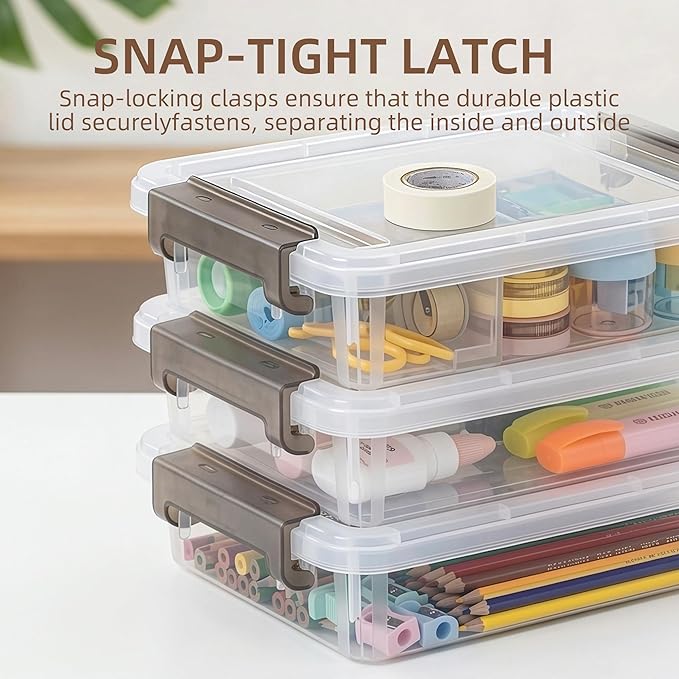 Citylife 3 PCS Plastic Storage Bins with Latching Lids Portable Project Case Clear File Box Stackable Storage Containers for Organizing B5 Paper, Photo, Document, Scrapbook