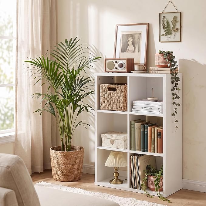 6 Cube Storage Organizer, White Cube Bookshelf, Multifunctional Bookcase | Stackable Vertical or Horizont Cube Storage Organizer Multi-room Organization for Home Office Dining Room and Living Areas