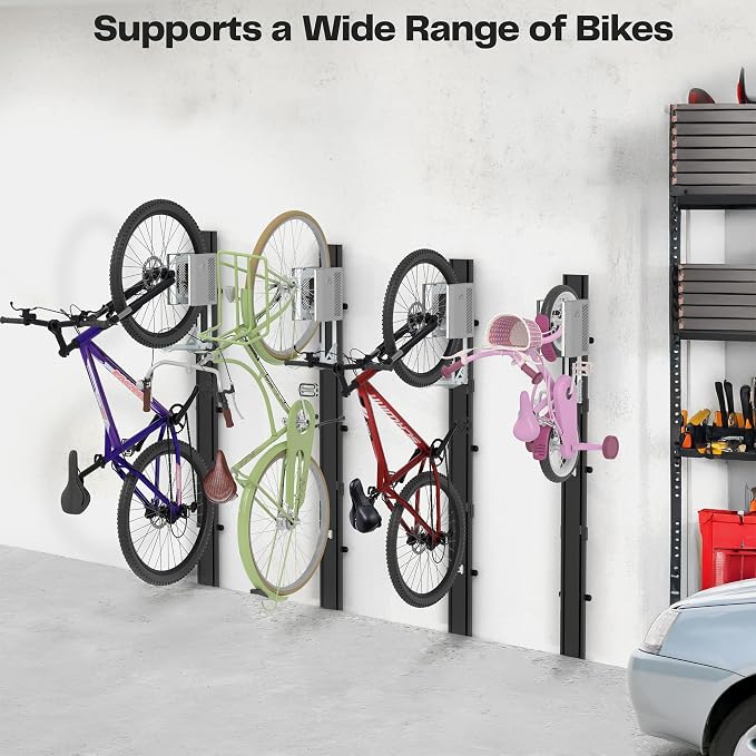 Vertical Wall-Mounted Bike Rack with Mechanical Lift, Easy Bicycle Storage, Black, LF-EBR1