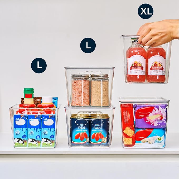 theaoo XLarge Clear Storage Bins with Lids, Stackable Containers, 4 Pack | Pantry Organization And Storage For Kitchen, Fridge, Garage And Cabinets. Clear Design Keeps Items Organized