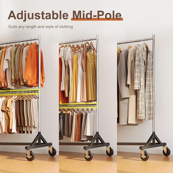 HOKEEPER Z Rack, Clothes Rack Hold 550LB Adjustable Height 2 Pack | Double Rod Clothing Rack, Large Storage Space, with Wheels, Easy to Move & Assemble, 5 Years Sweet Service, 23"D*63"W*86"H