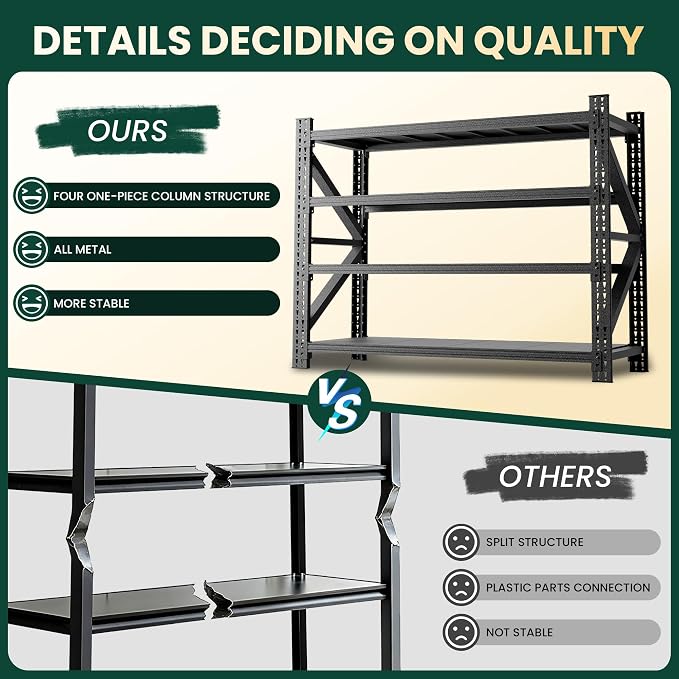 Heavy Duty Garage Storage Shelves 8000LBS Capacity, 67" Wide Metal Shelving Unit, 4-Tier Adjustable Industrial Rack for Warehouse Basement Shop, 67" W x 24" D x 63" H