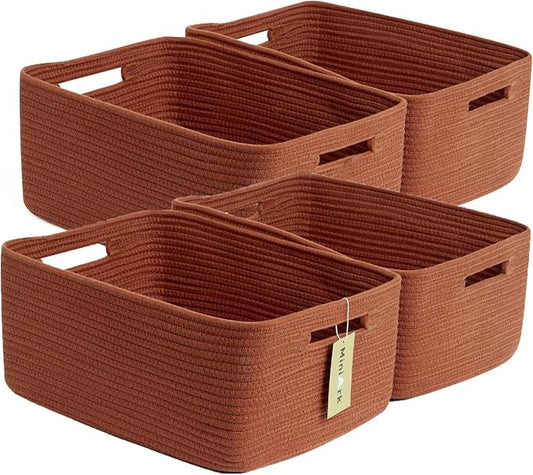 MiniArk Large Storage Baskets for Organizing, 17 x 13 x 7.5” Closet Shelf Baskets for Clothes Blanket Towels, Baby Nursery, Toy Bins Box, Woven Rope Baskets, 4 Packs Oxide Red