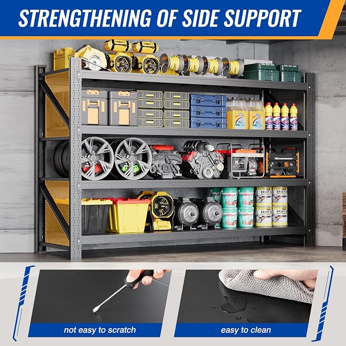 BYNSOE 77" W Storage Shelves 9000lbs Garage Metal Shelving Heavy Duty Garage Shelves Adjustable Storage Shelves for Industrial, Factory,(77" W X 24" D X 70" H)