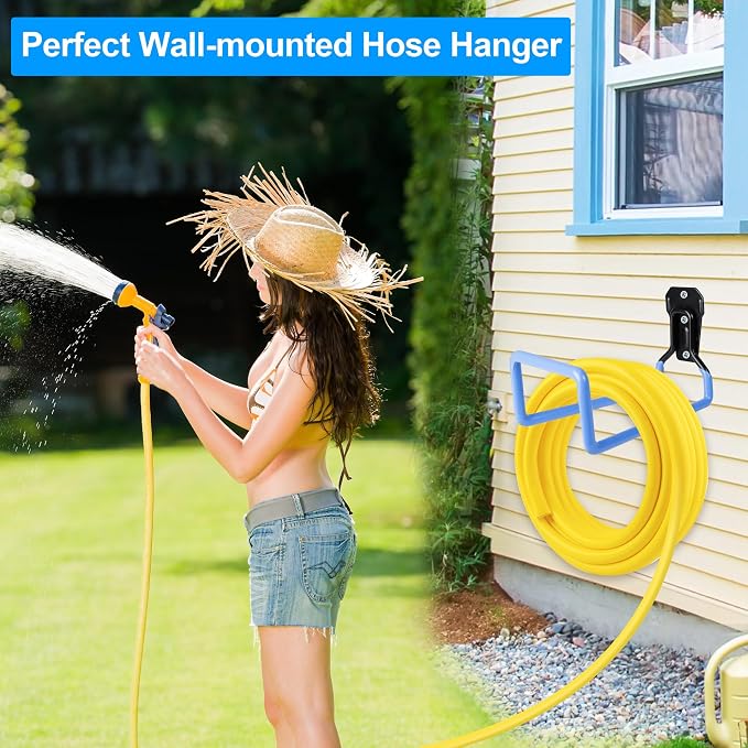 PeoMev Hose Holder Wall Mount Metal Hose Hook Garden Hose Rack | Heavy Duty Water Hose Reels for Outside Water Hose, Extension Cords