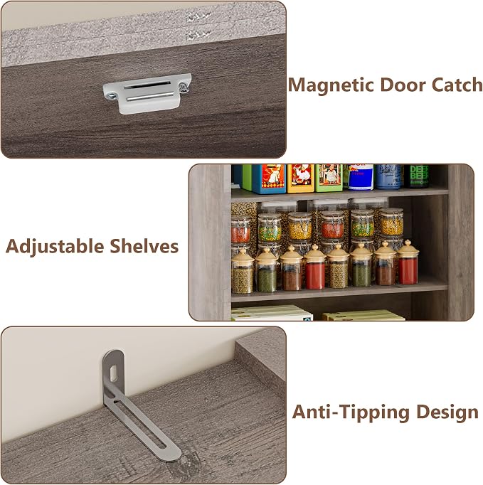 BORNOON Pantry Organizers and Storage Cabinet, 67.7” Barn Door White Kitchen Cabinet with Drawers and Adjustable Shelf, Tall Pantry for Kitchen, Dining Room, Living Room Bedroom