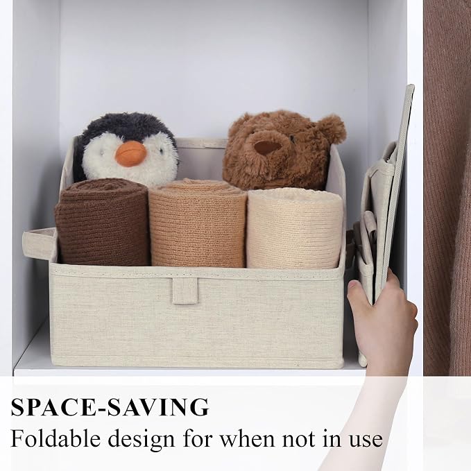 WUIKE, Closet Shelf Organizer, Purse Storage, 3-Pack, Large, Linen Beige | Trapezoid Organizing Bins, Fabric Storage Baskets with Handles, Foldable Storage Bins for Clothes and Blankets