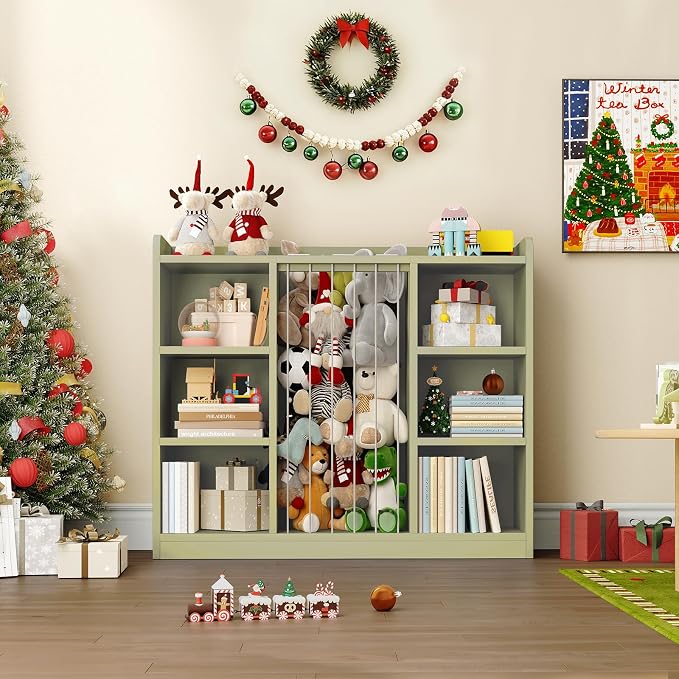 2-in-1 Toy & Stuffed Animal Organizer, Kids 6-Cube Storage Shelf with Rounded Corners & Anti-Tip for Playroom Bedroom