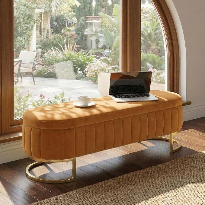 65" Velvet Storage Ottoman Bench End of Bed for Bedroom Entryway Light Brown