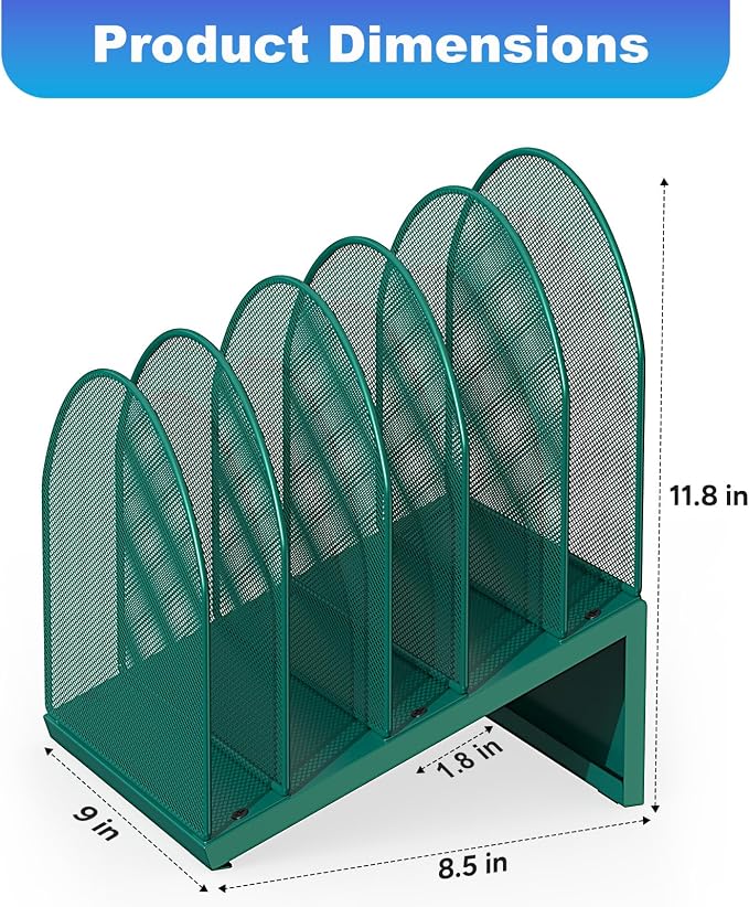 gianotter Desktop File Organizer, Desk Organizer with 5 Compartments, Paper Organizer for Desk, Workspace Organizers for Office Supplies (Green, Inclined Style)