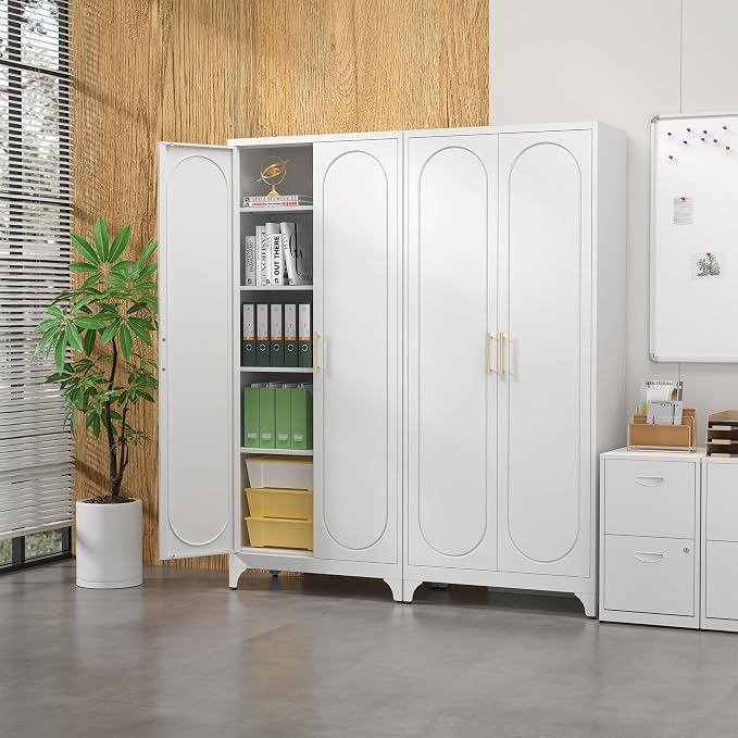 Steeloong 75"Metal Pantry Storage Cabinet with Doors & 4 Adjustable Shelves | Kitchen Pantry Cabinet,White Tall Pantry Cabinet for Kitchen Storage,Storage Cupboard for Living Room,Pantry,Garage,Bathroom