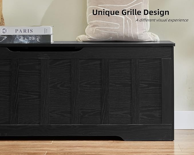 VANKILEY 51.2" Storage Chest Extra Large,Wooden Storage Bench,Black | Chest with 2 Safety Hinges, 51.2*15.7*19.1inches, Wooden Trunk for Bedroom, Livingroom,Entryway,Easy Assembly.