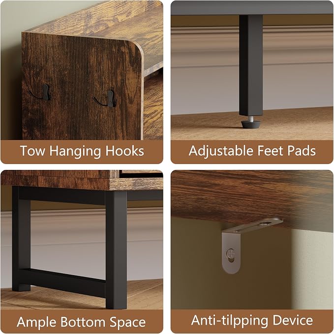 Shoe Cabinet with 6 Flip Drawers, Freestanding Hidden Shoe Storage Organizer for Entryway, Narrow Slim Shoe Rack Cabinet with Open Storage & Hooks for Front Door Entrance, Living Room, Hallway, Brown